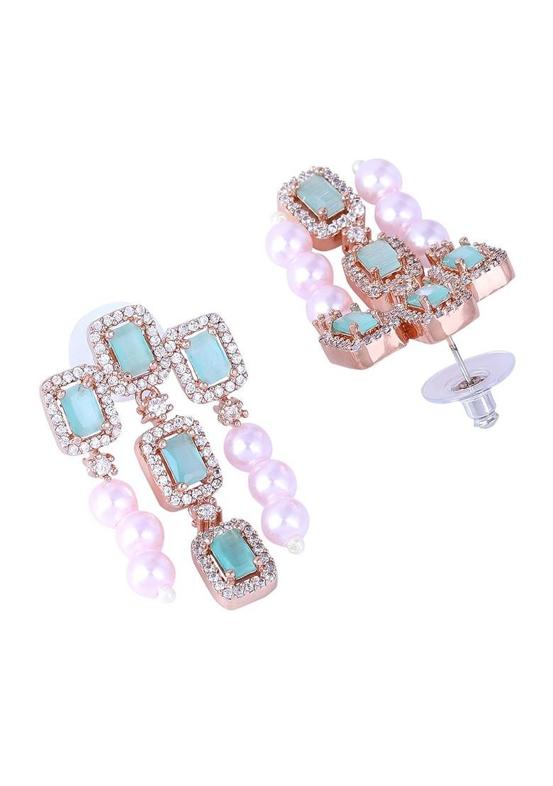 Sea Green Studded Gold Plated Earrings