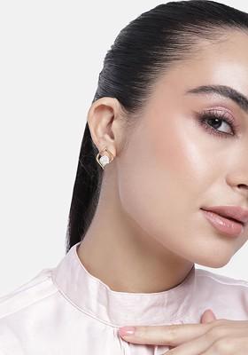 White Cz Gold Plated Earrings