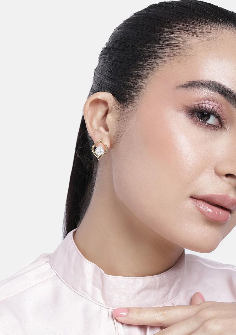 White Cz Gold Plated Earrings