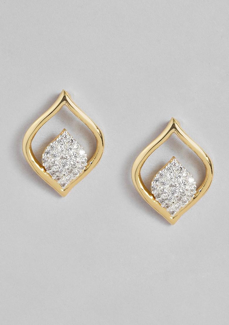 White Cz Gold Plated Earrings