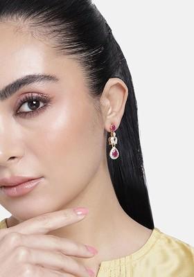 Pink Cz Gold Plated Earrings