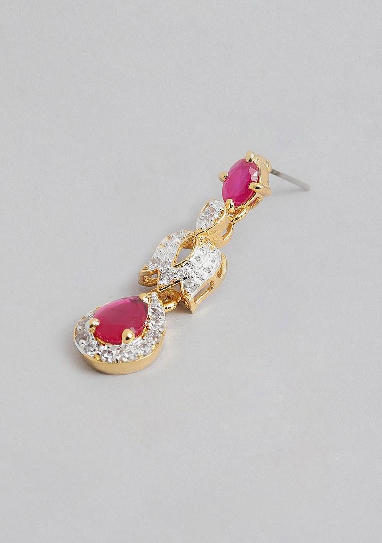 Pink Cz Gold Plated Earrings