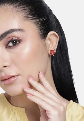 Red Crystals Gold Plated Earrings