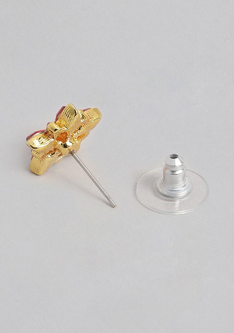 Red Crystals Gold Plated Earrings