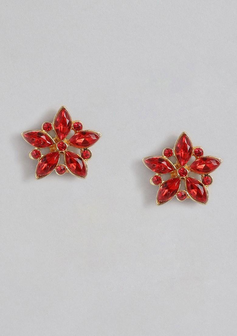 Red Crystals Gold Plated Earrings