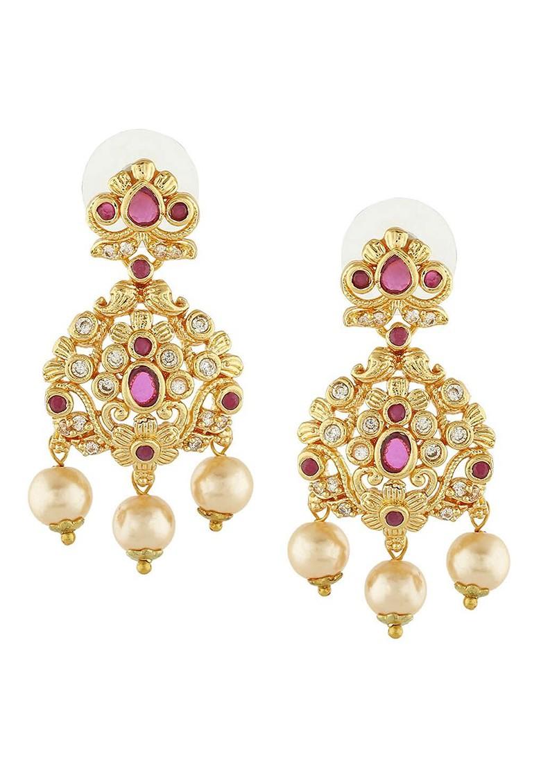 Pink Solid Gold Plated Earrings