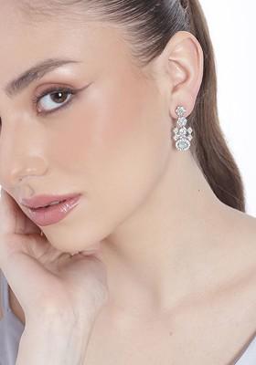 Silver Cz Rhodium Plated Earrings