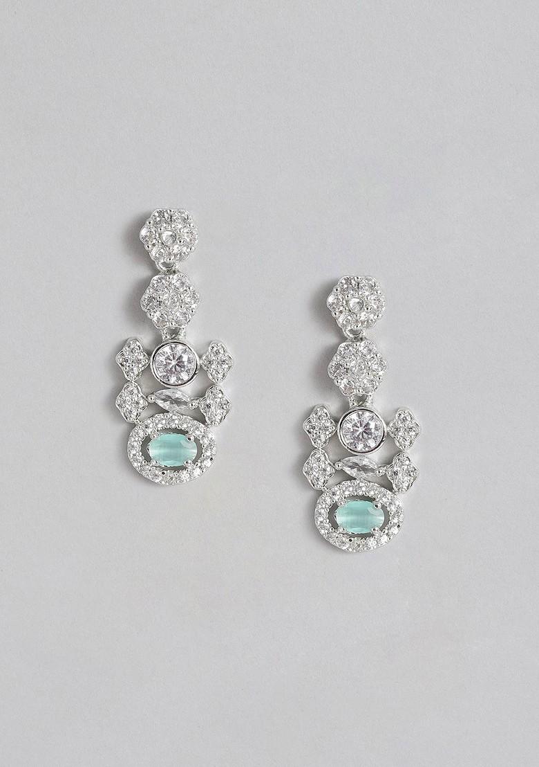 Silver Cz Rhodium Plated Earrings