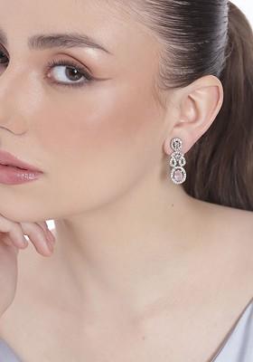 Silver Cz Rhodium Plated Earrings