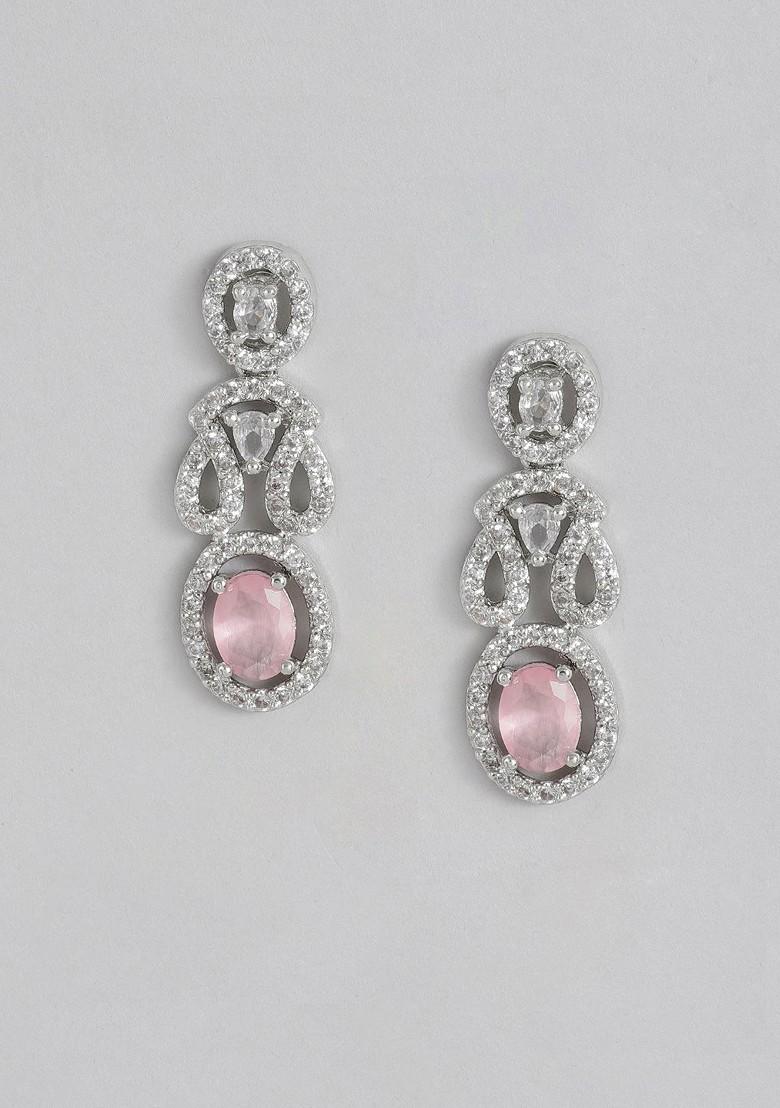 Silver Cz Rhodium Plated Earrings