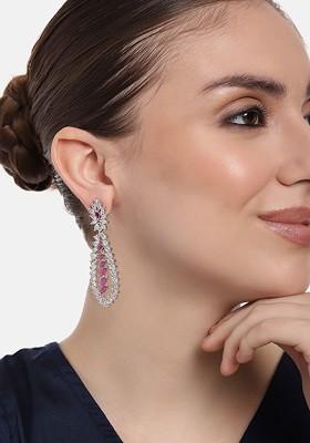 Silver Studded Rhodium Plated Earrings