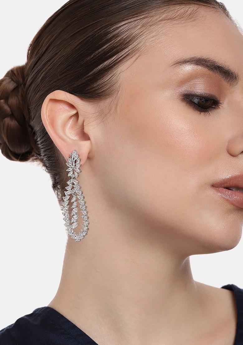 Silver Studded Rhodium Plated Earrings