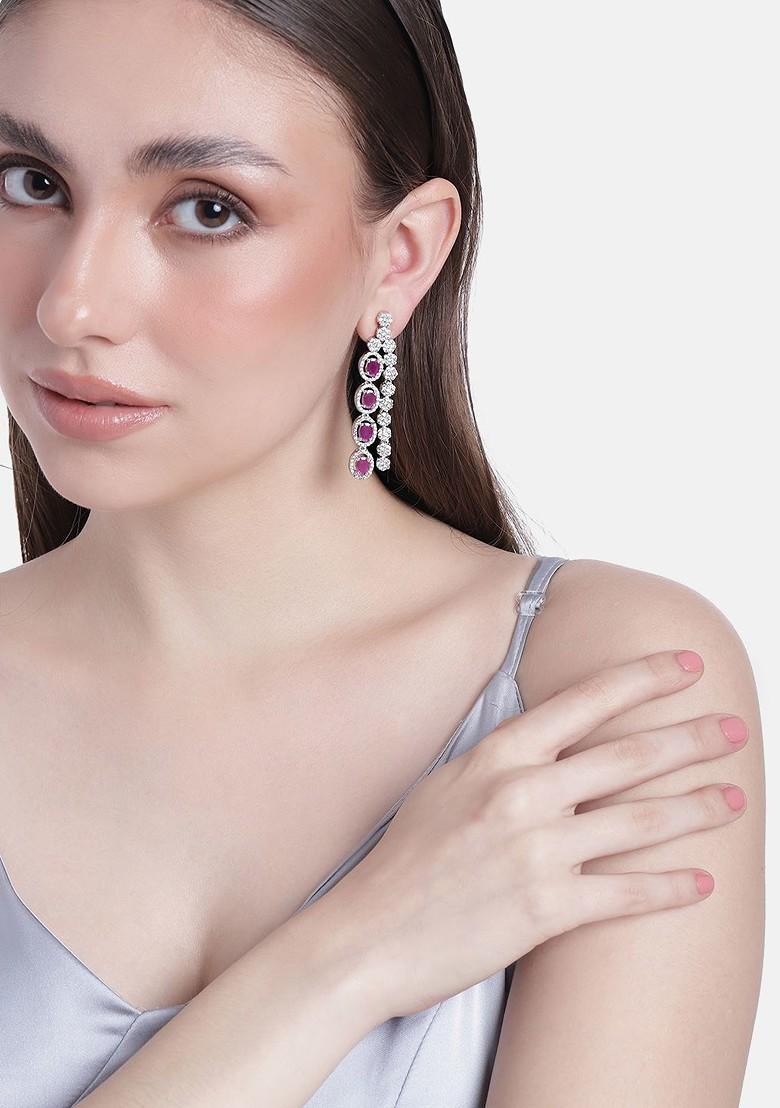 Silver Studded Rhodium Plated Earrings