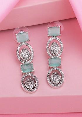 Lime Green Studded Rhodium Plated Earrings
