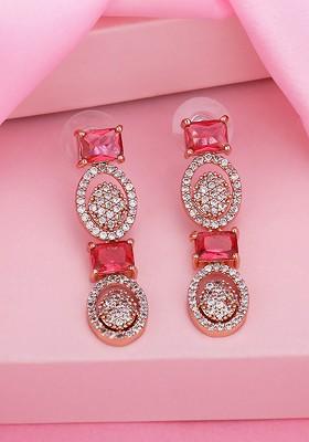 Pink Studded Gold Plated Earrings