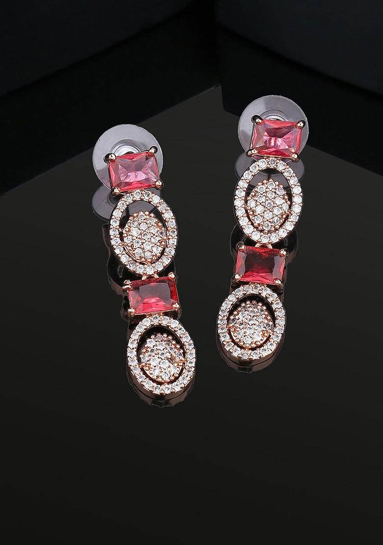Pink Studded Gold Plated Earrings