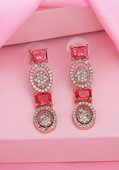 Pink Studded Gold Plated Earrings