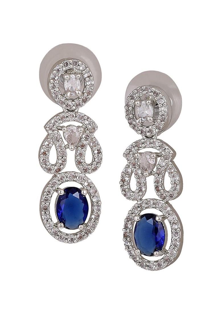 Navy Blue Solid Rhodium Plated Earrings