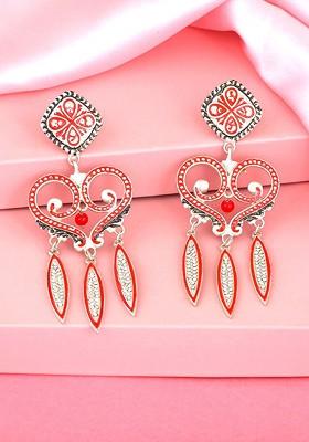 Red Solid Rhodium Plated Earrings
