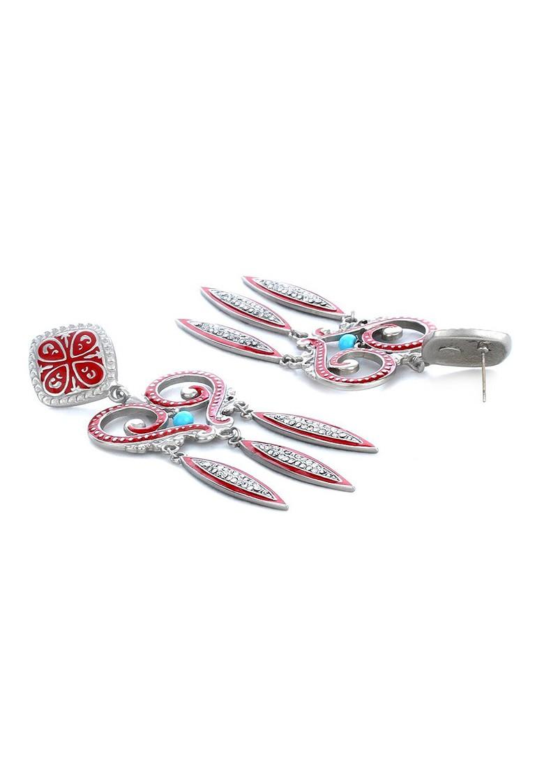 Red Solid Rhodium Plated Earrings