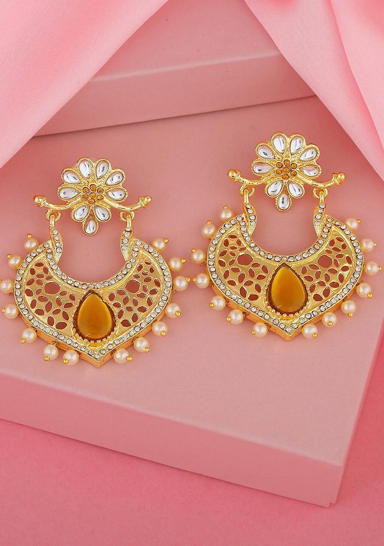 White Solid Gold Plated Earrings