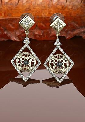 White Teardrop Shaped Gold Plated Earrings