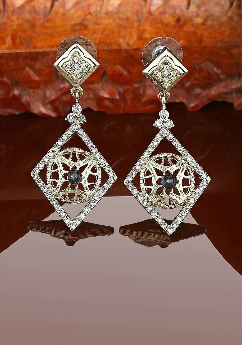 White Teardrop Shaped Gold Plated Earrings