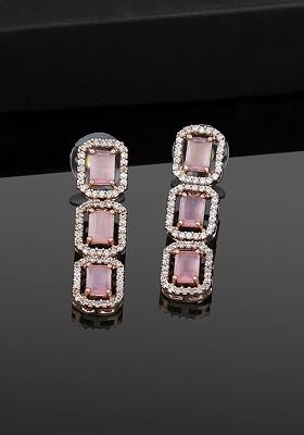 Pink Teardrop Shaped Gold Plated Earrings