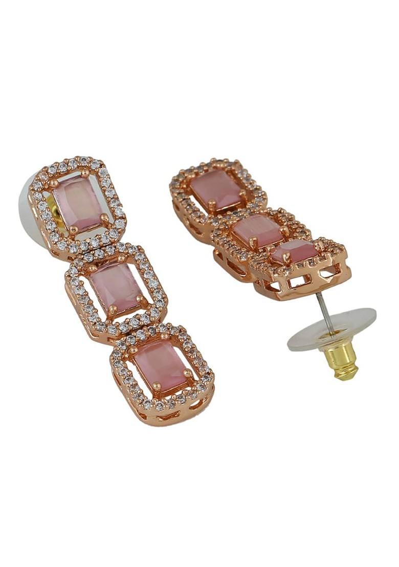 Pink Teardrop Shaped Gold Plated Earrings