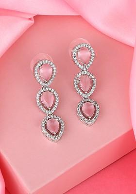 Silver Teardrop Shaped Rhodium Plated Earrings