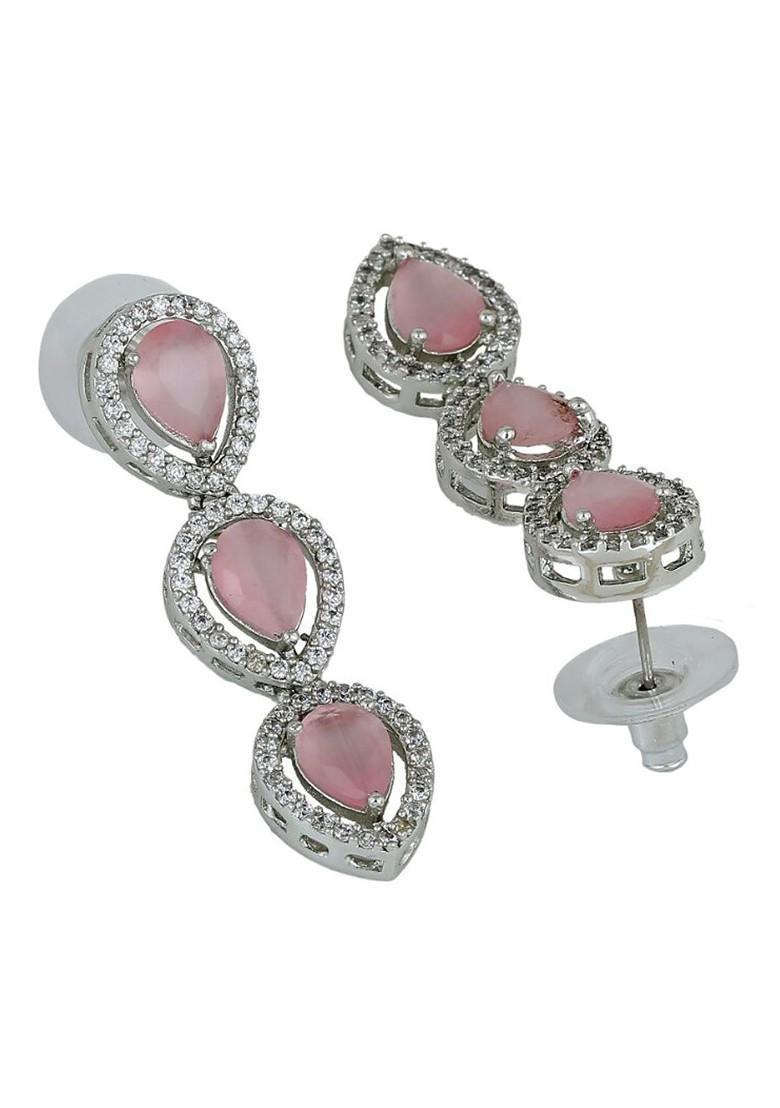 Silver Teardrop Shaped Rhodium Plated Earrings