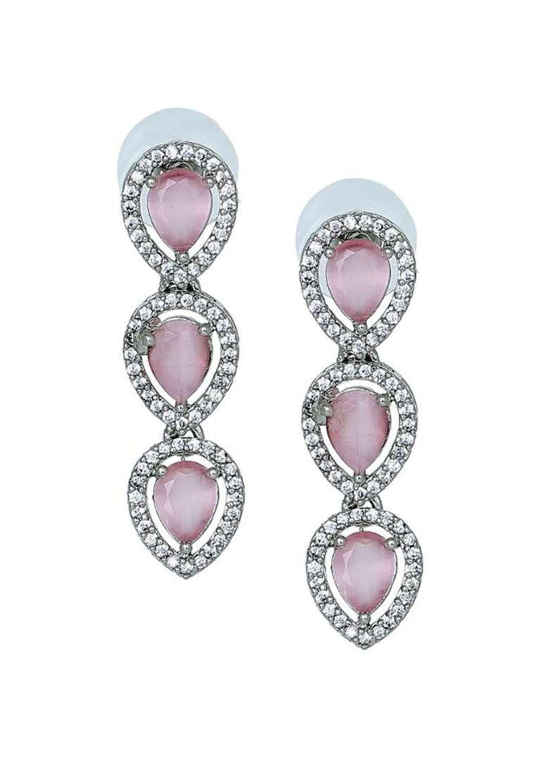 Silver Teardrop Shaped Rhodium Plated Earrings - Indya