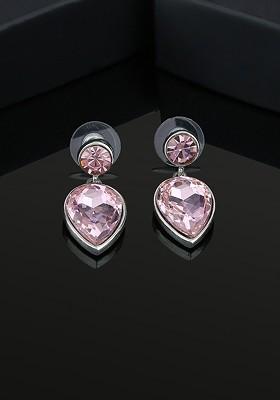Pink Teardrop Shaped Rhodium Plated Earrings