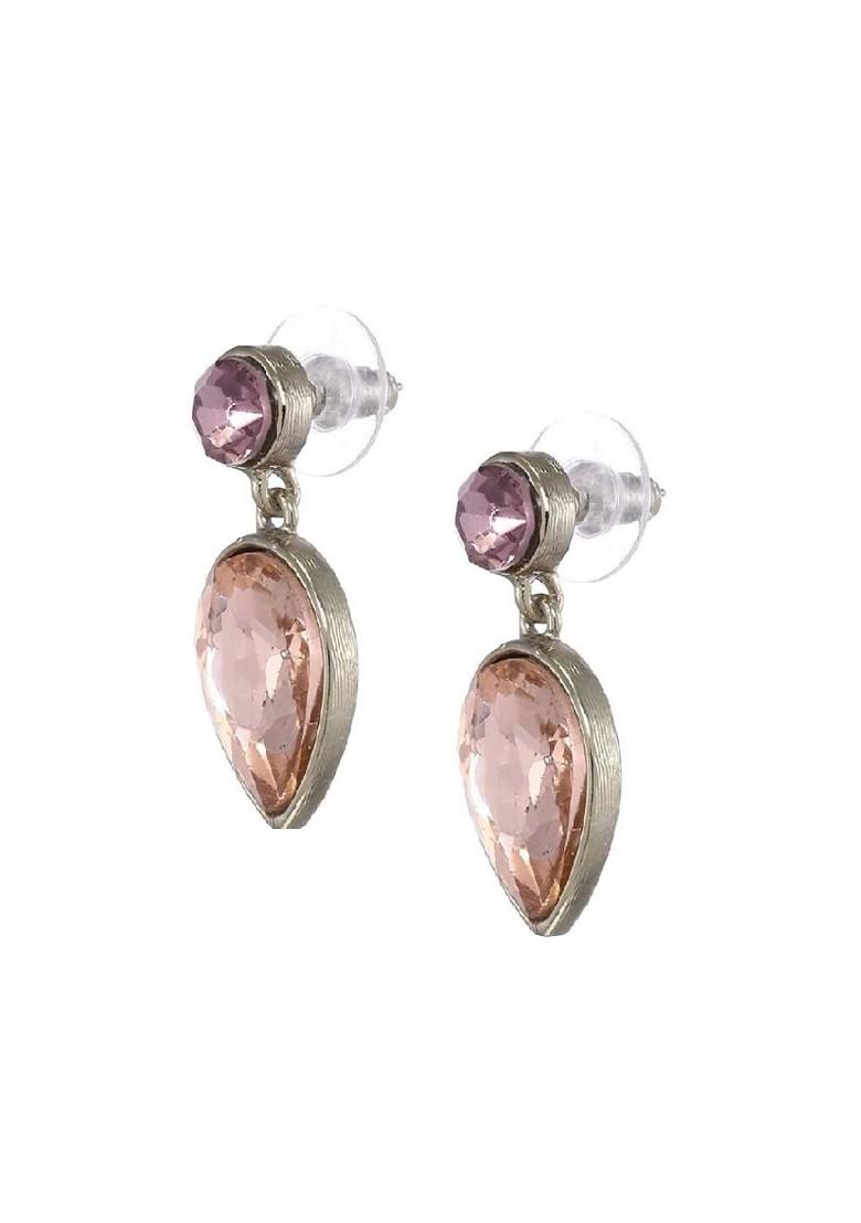 Pink Teardrop Shaped Rhodium Plated Earrings