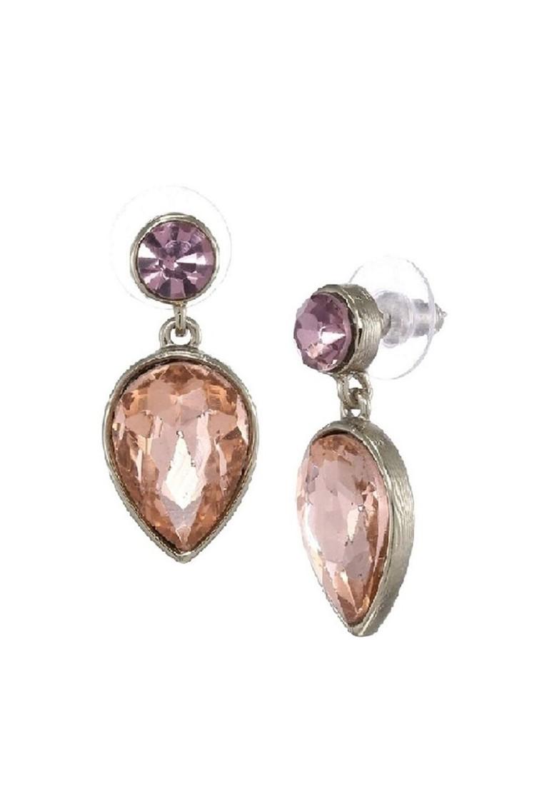 Pink Teardrop Shaped Rhodium Plated Earrings