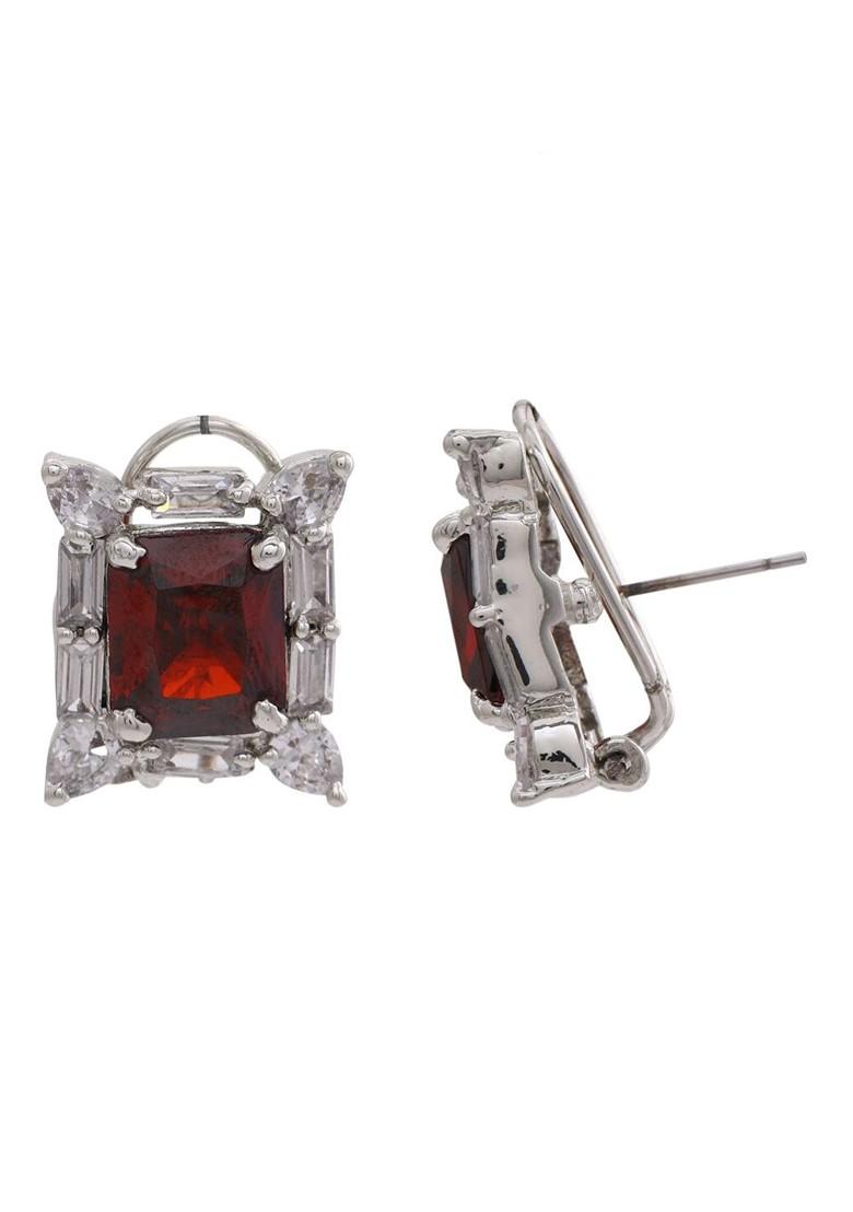 Maroon Studded Rhodium Plated Earrings