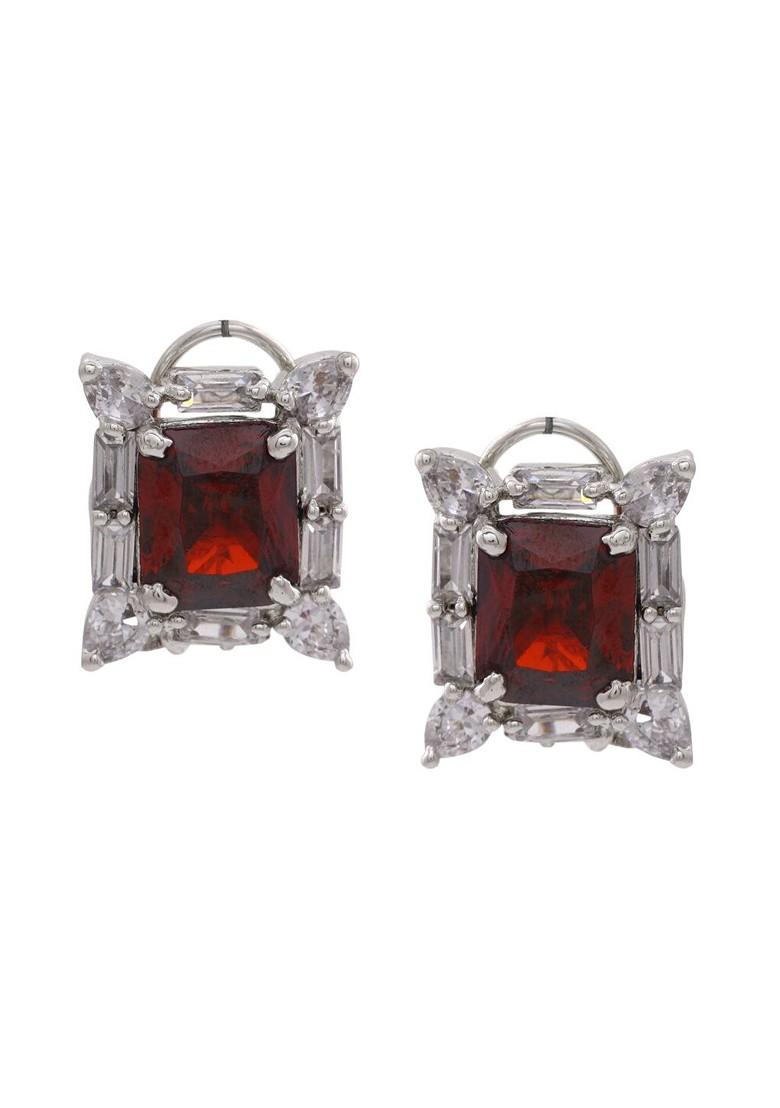 Maroon Studded Rhodium Plated Earrings