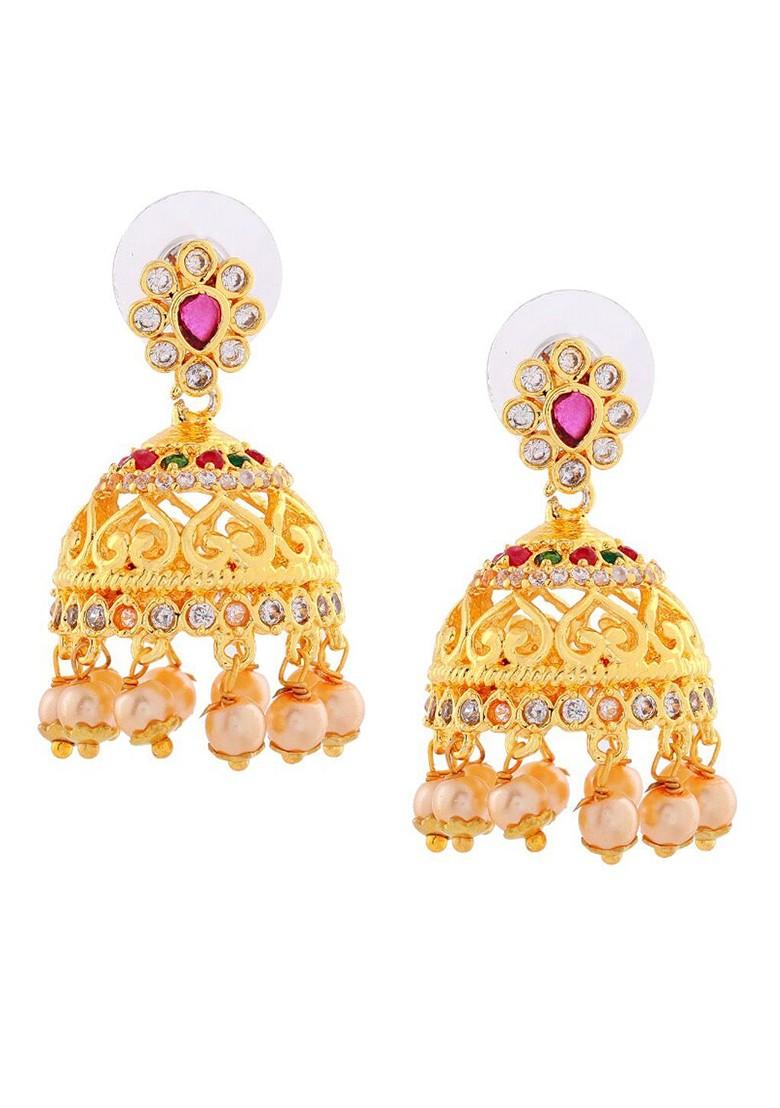 Pink Studded Gold Plated Earrings