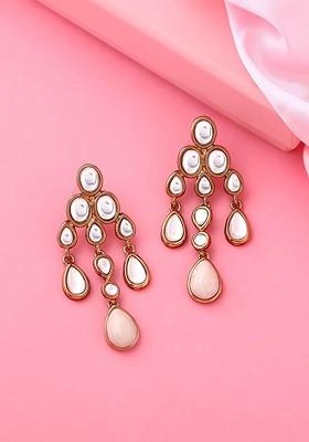 White Teardrop Shaped Gold Plated Earrings
