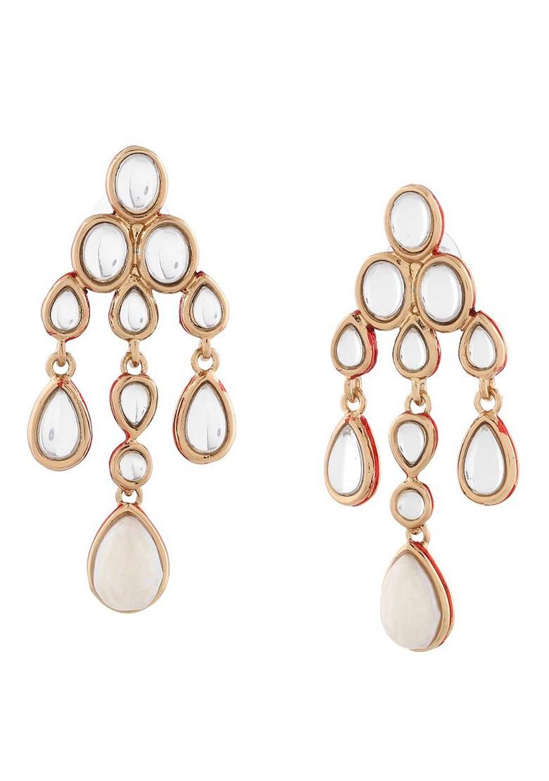 White Teardrop Shaped Gold Plated Earrings