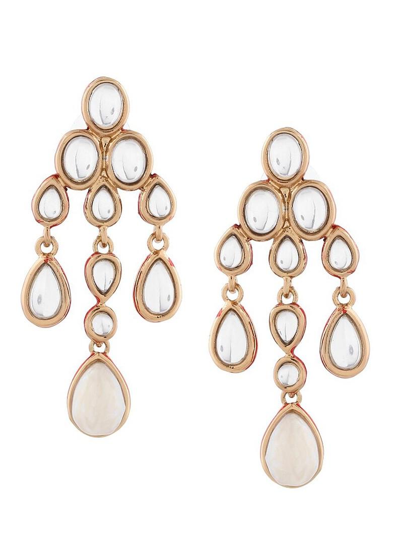 White Teardrop Shaped Gold Plated Earrings