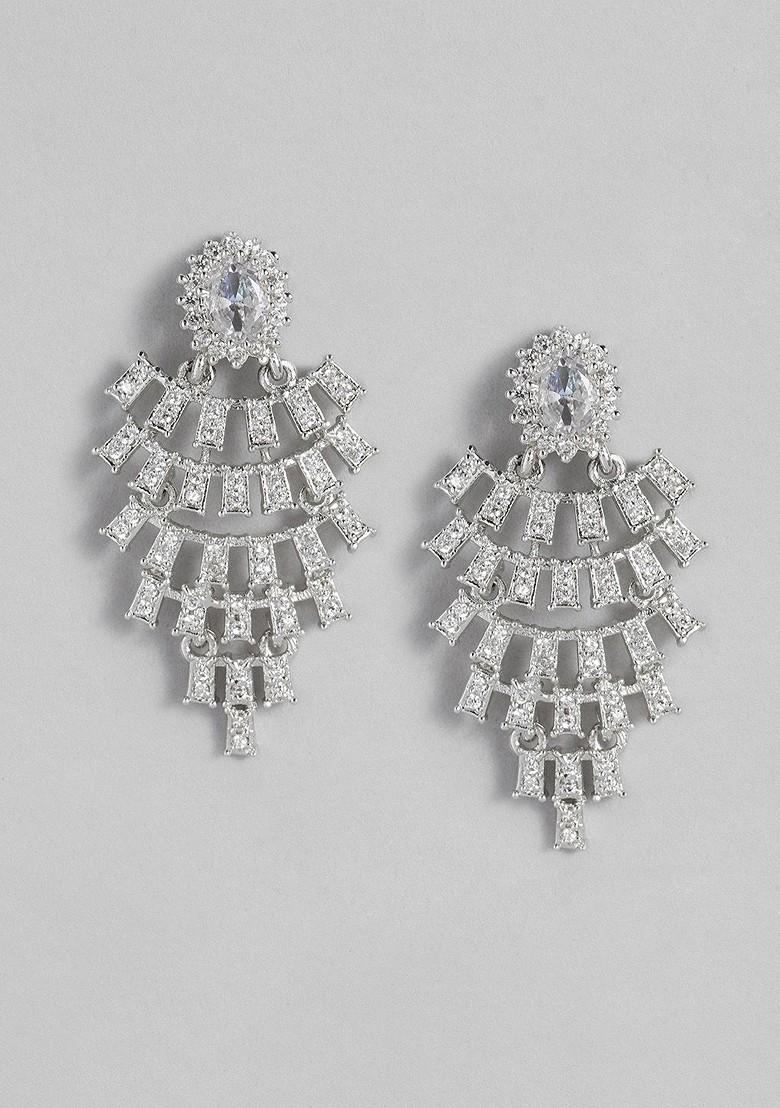 White Solid Rhodium Plated Earrings