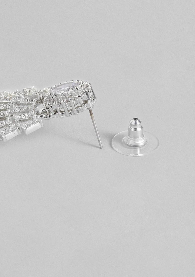 White Solid Rhodium Plated Earrings