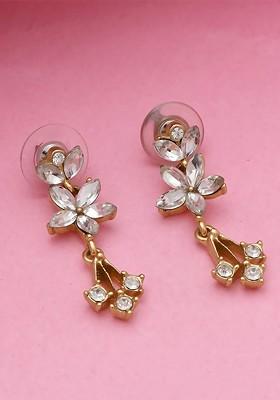 White Crystals Gold Plated Earrings