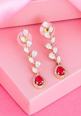 Pink Teardrop Shaped Gold Plated Earrings