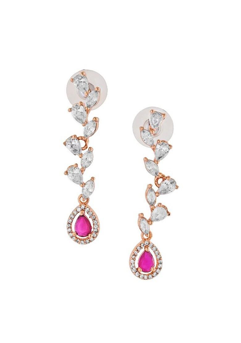 Pink Teardrop Shaped Gold Plated Earrings