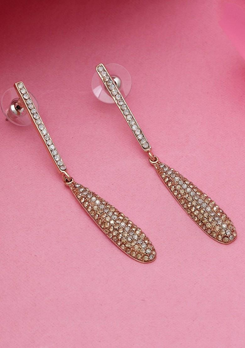 White Teardrop Shaped Gold Plated Earrings