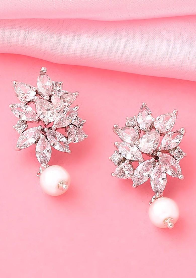 White Solid Rhodium Plated Earrings