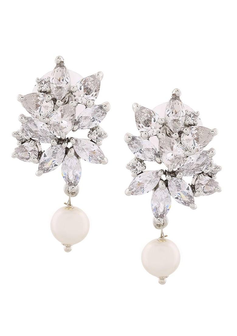 White Solid Rhodium Plated Earrings