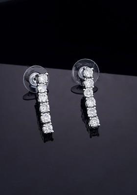 White Studded Rhodium Plated Earrings